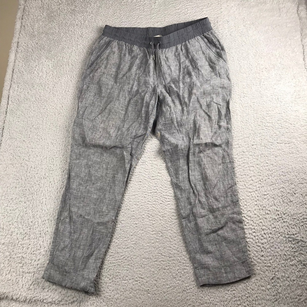 Athleta Bali Linen Ankle Pants Womens 16T Grey Chambray Coastal Lagenlook Resort